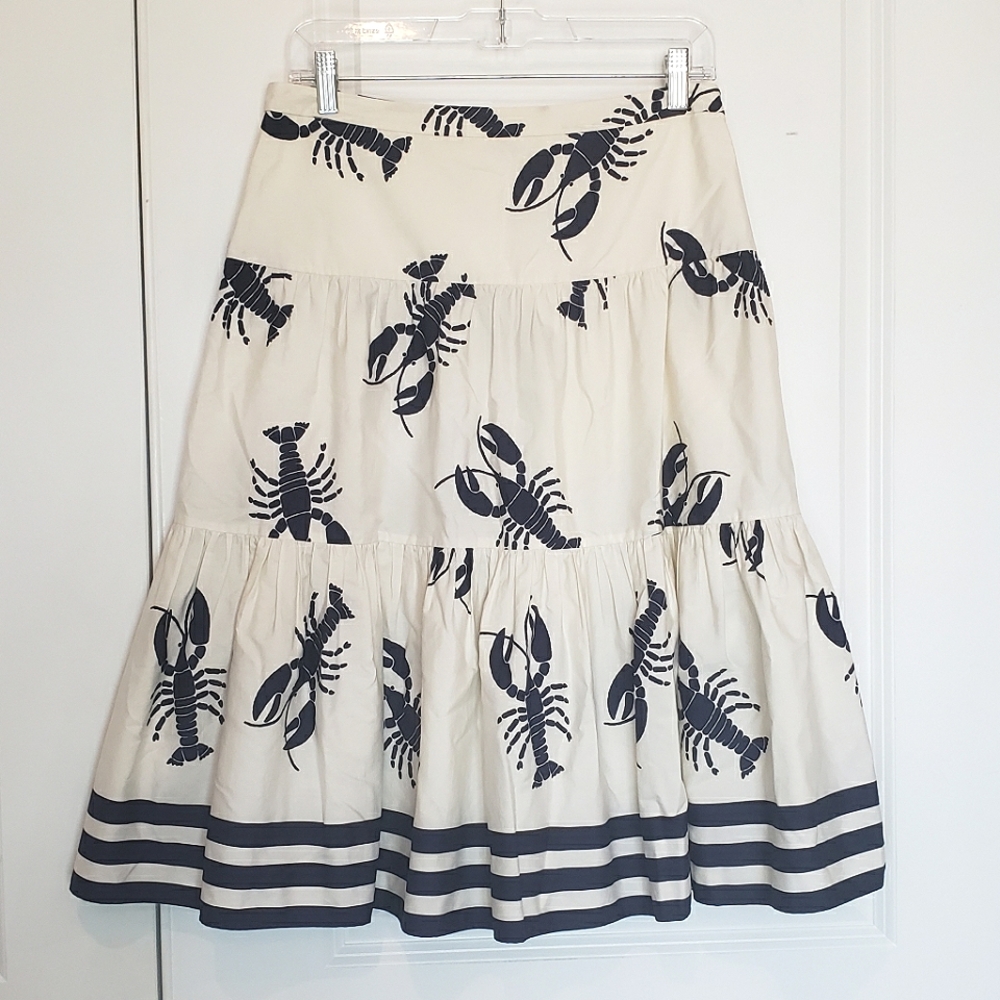 J. Crew Cream Navy Lobster Stripe Tiered Midi Skirt 4
